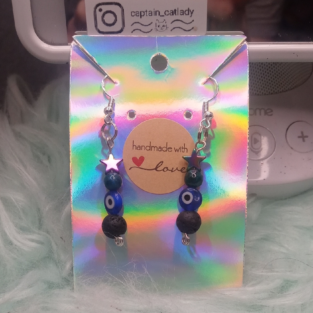 Handmade Love Blue and Black Earrings